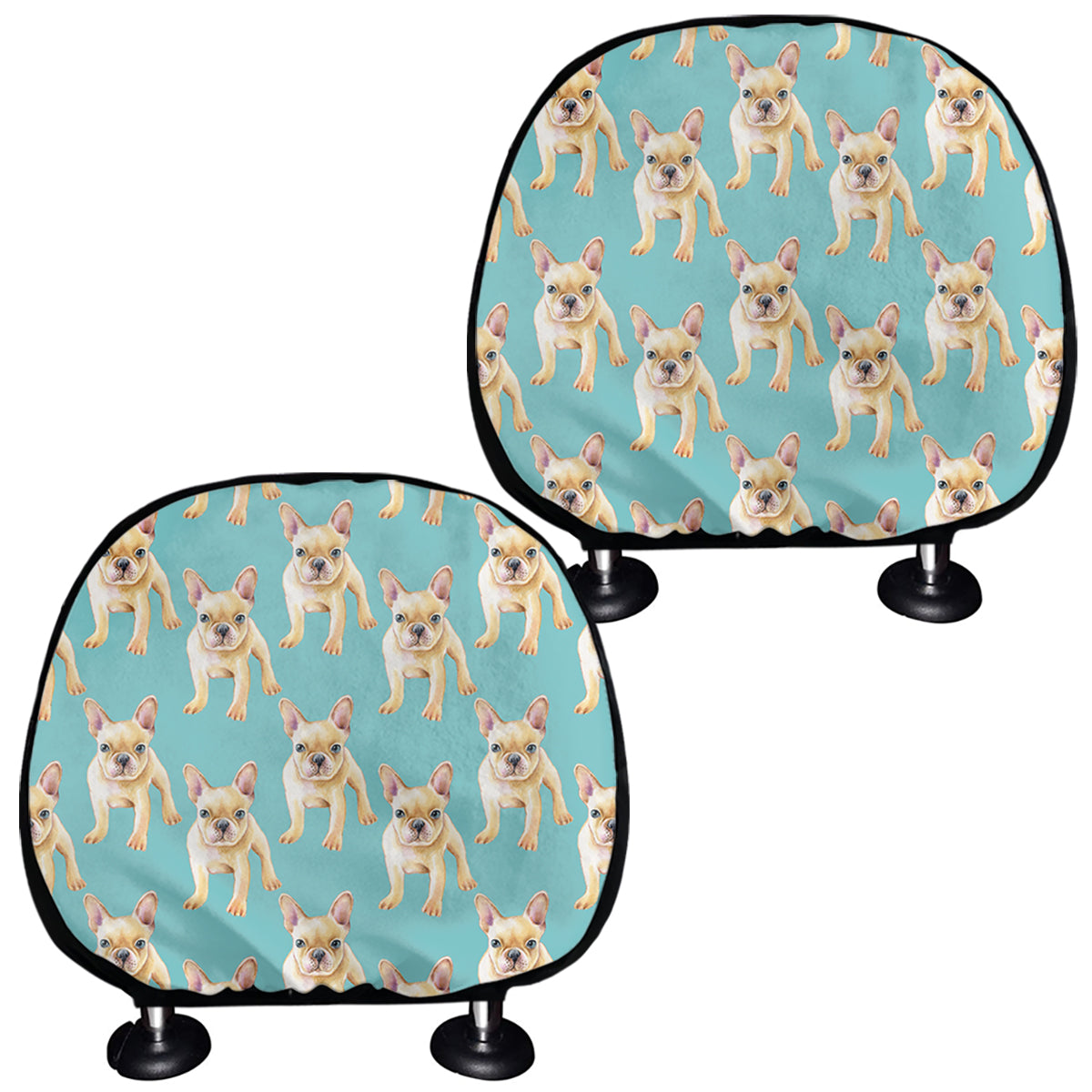 Watercolor French Bulldog Puppy Print Car Headrest Covers