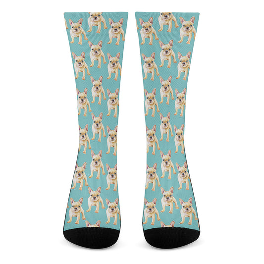 Watercolor French Bulldog Puppy Print Crew Socks