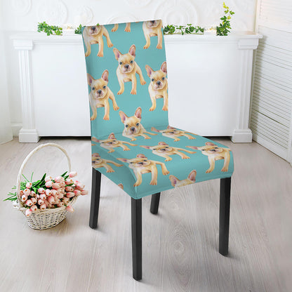Watercolor French Bulldog Puppy Print Dining Chair Slipcover