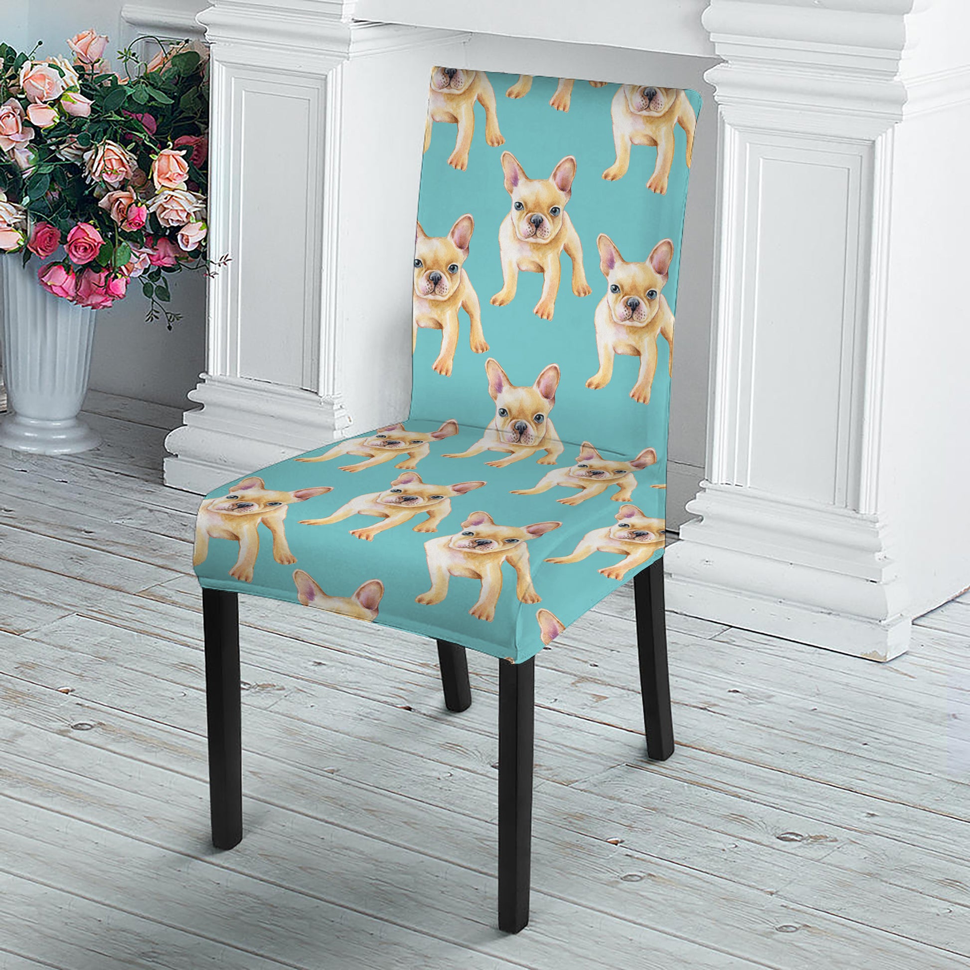 Watercolor French Bulldog Puppy Print Dining Chair Slipcover