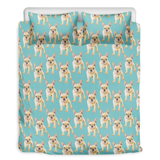 Watercolor French Bulldog Puppy Print Duvet Cover Bedding Set
