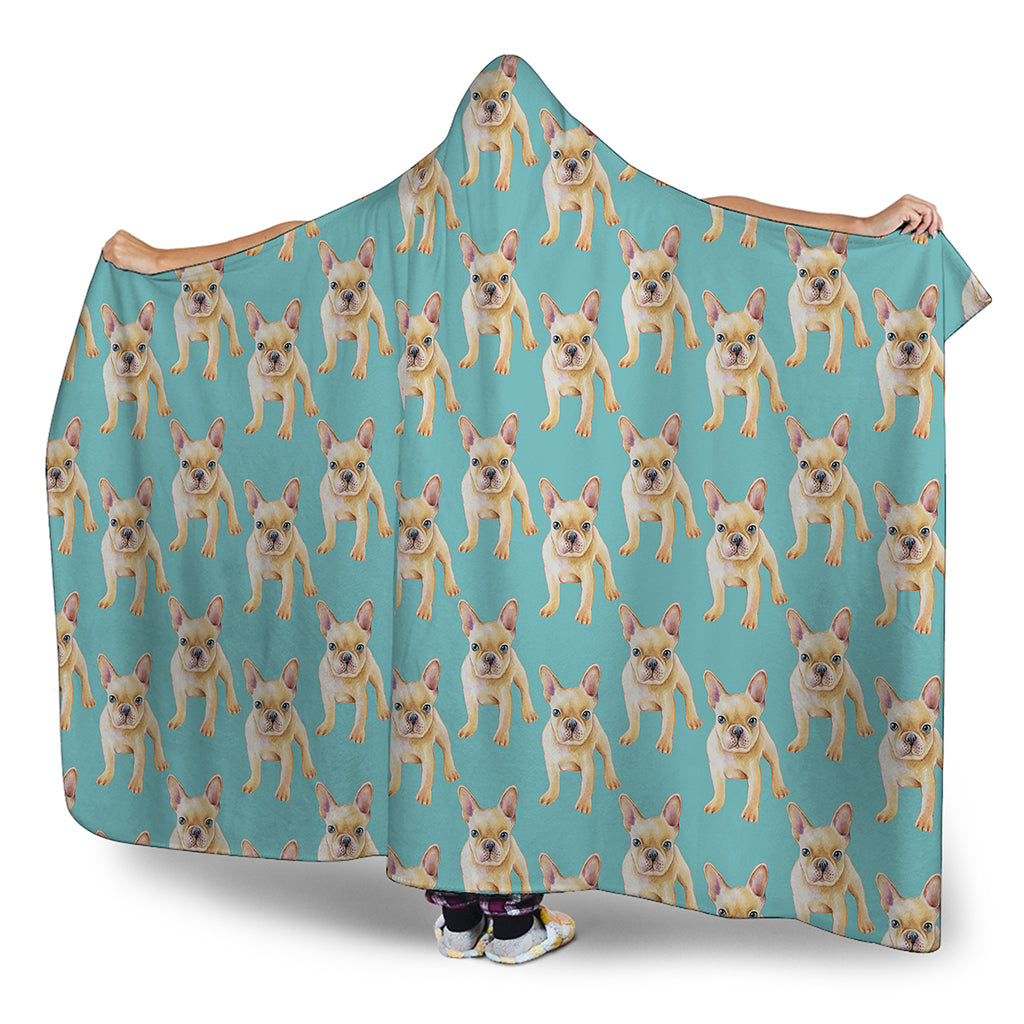 Watercolor French Bulldog Puppy Print Hooded Blanket
