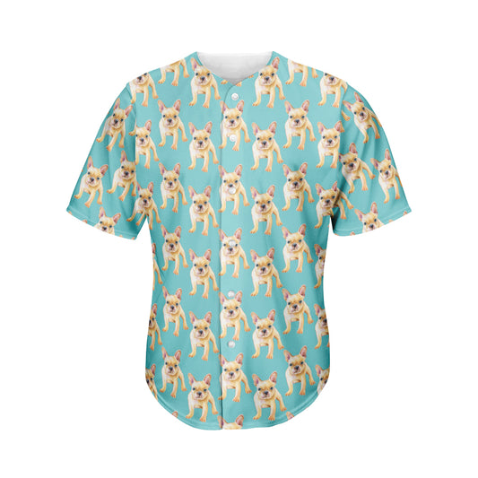 Watercolor French Bulldog Puppy Print Men's Baseball Jersey
