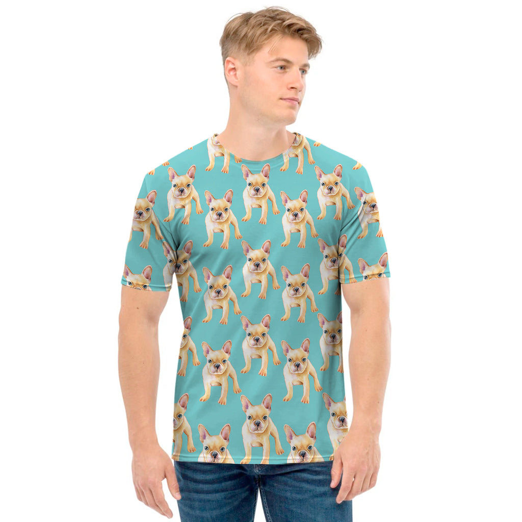 Watercolor French Bulldog Puppy Print Men's T-Shirt