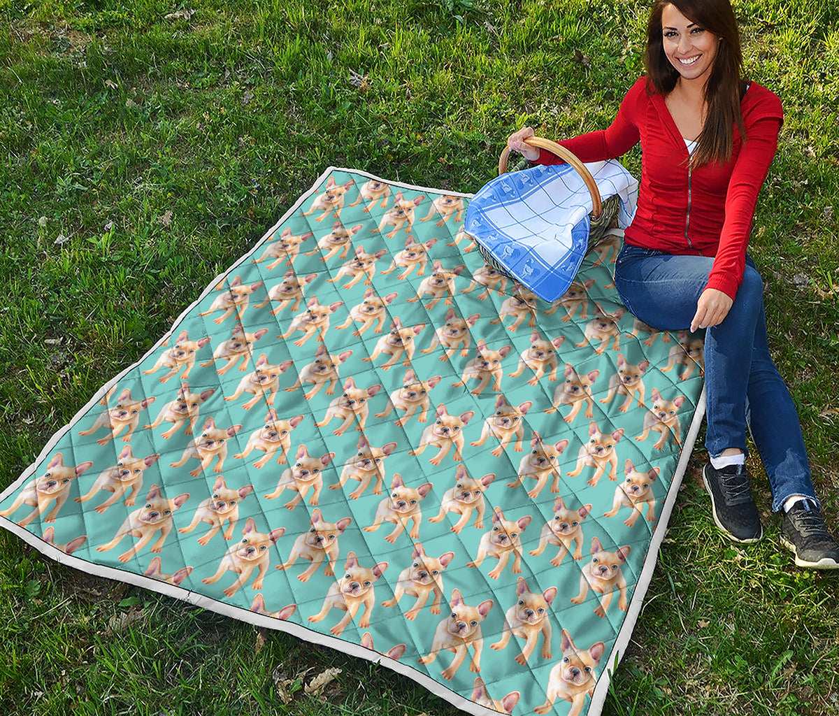 Watercolor French Bulldog Puppy Print Quilt