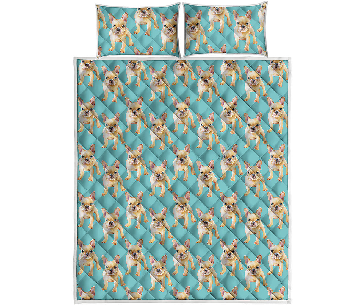 Watercolor French Bulldog Puppy Print Quilt Bed Set