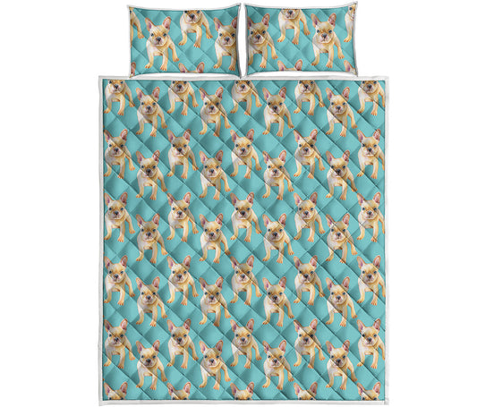 Watercolor French Bulldog Puppy Print Quilt Bed Set