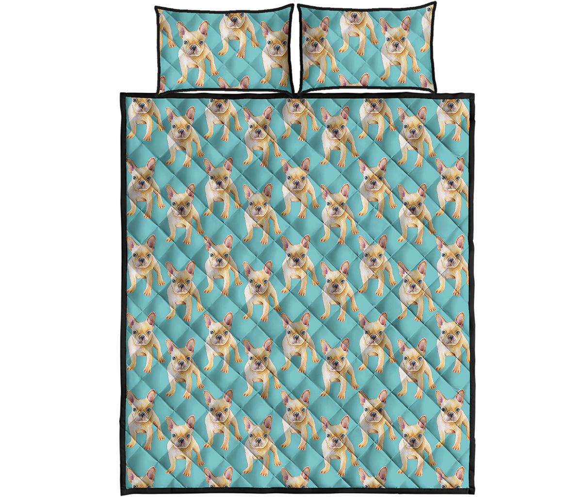Watercolor French Bulldog Puppy Print Quilt Bed Set
