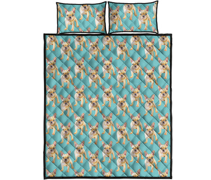 Watercolor French Bulldog Puppy Print Quilt Bed Set