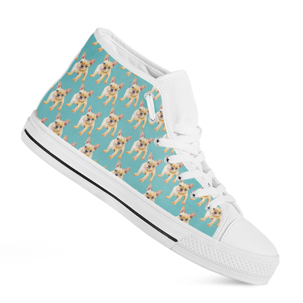 Watercolor French Bulldog Puppy Print White High Top Shoes