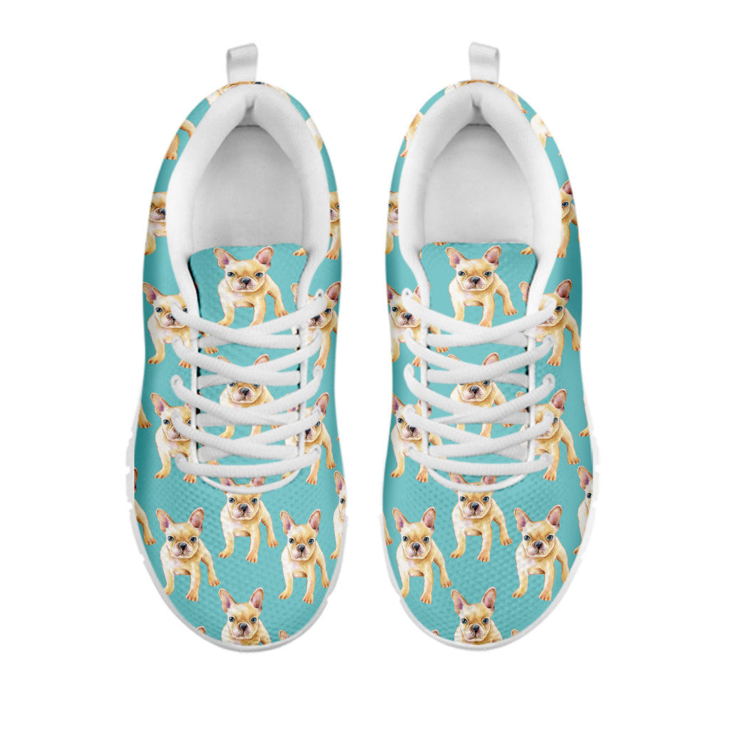 Watercolor French Bulldog Puppy Print White Sneakers