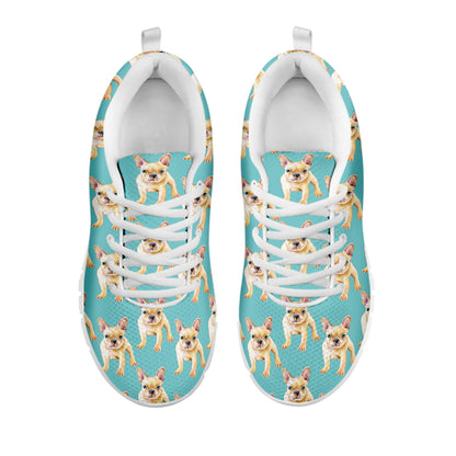 Watercolor French Bulldog Puppy Print White Sneakers