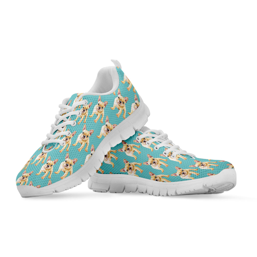 Watercolor French Bulldog Puppy Print White Sneakers