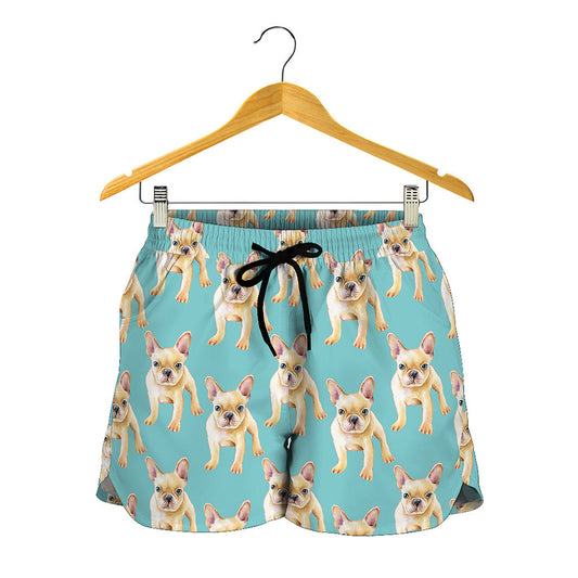 Watercolor French Bulldog Puppy Print Women's Shorts