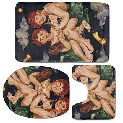 Watercolor Gemini Zodiac Sign Print 3 Piece Bath Mat Set