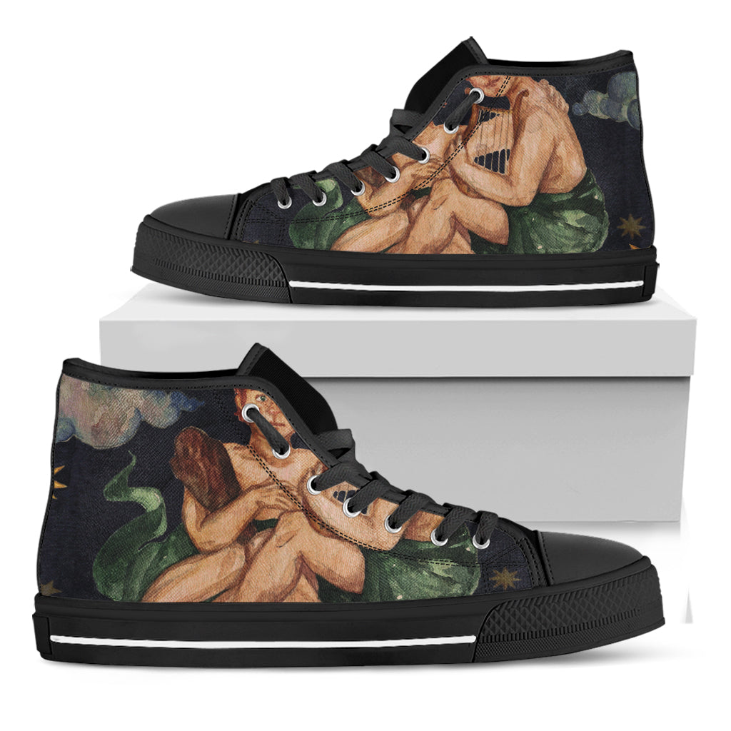 Watercolor Gemini Zodiac Sign Print Black High Top Shoes
