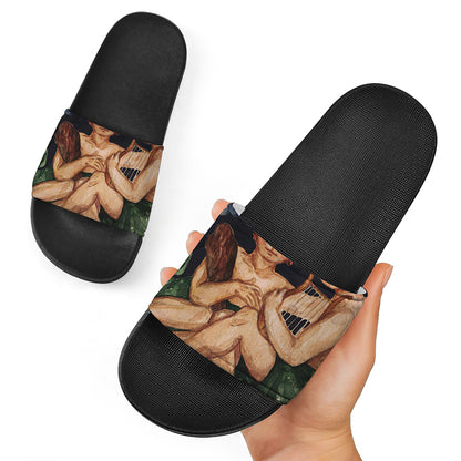 Watercolor Gemini Zodiac Sign Print Black Slide Sandals