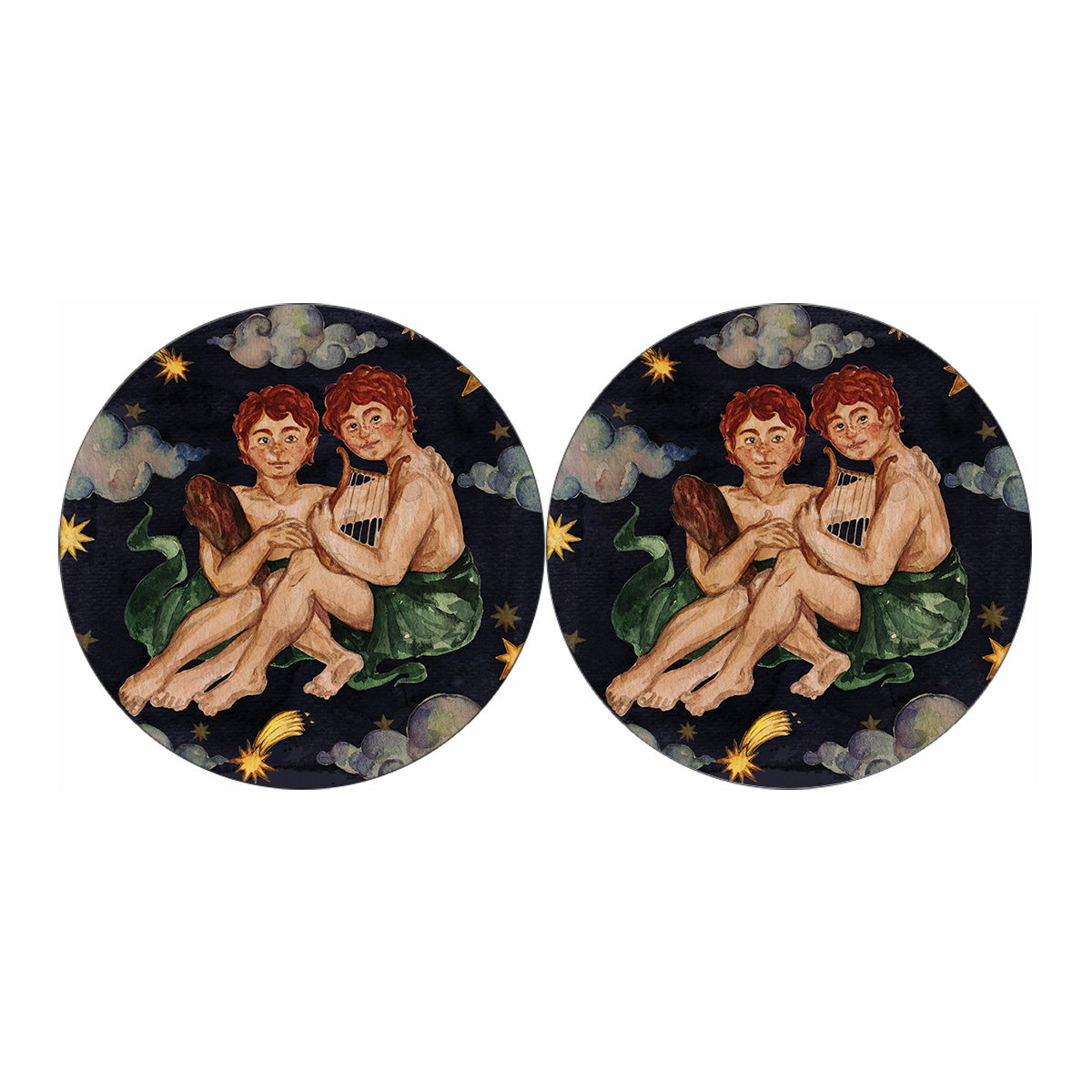 Watercolor Gemini Zodiac Sign Print Car Coasters