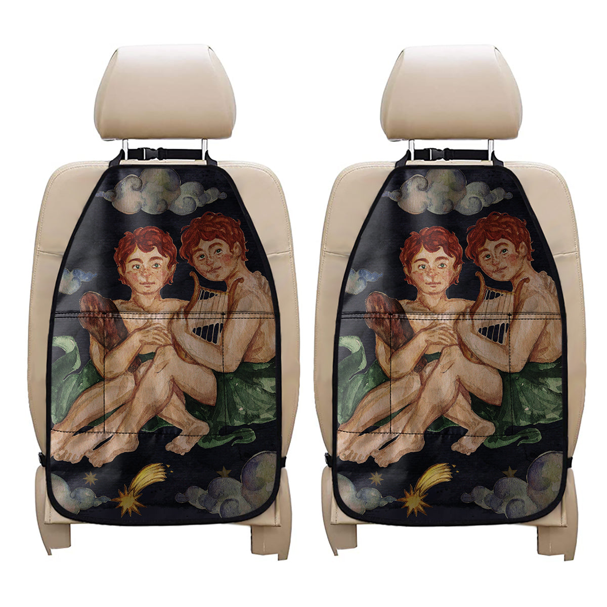 Watercolor Gemini Zodiac Sign Print Car Seat Organizers