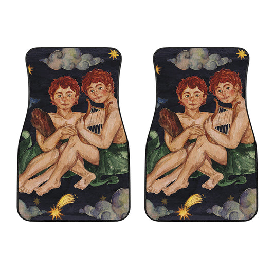 Watercolor Gemini Zodiac Sign Print Front Car Floor Mats