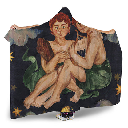Watercolor Gemini Zodiac Sign Print Hooded Blanket