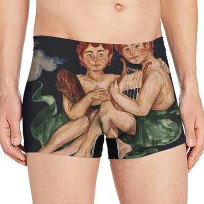 Watercolor Gemini Zodiac Sign Print Men's Boxer Briefs