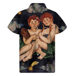 Watercolor Gemini Zodiac Sign Print Men's Short Sleeve Shirt
