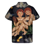 Watercolor Gemini Zodiac Sign Print Men's Short Sleeve Shirt