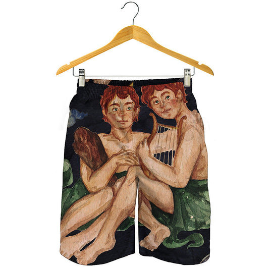 Watercolor Gemini Zodiac Sign Print Men's Shorts