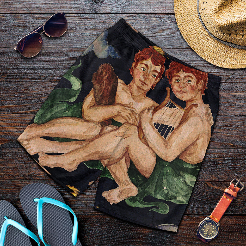 Watercolor Gemini Zodiac Sign Print Men's Shorts