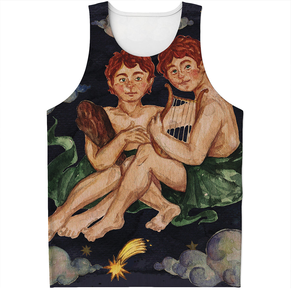 Watercolor Gemini Zodiac Sign Print Men's Tank Top