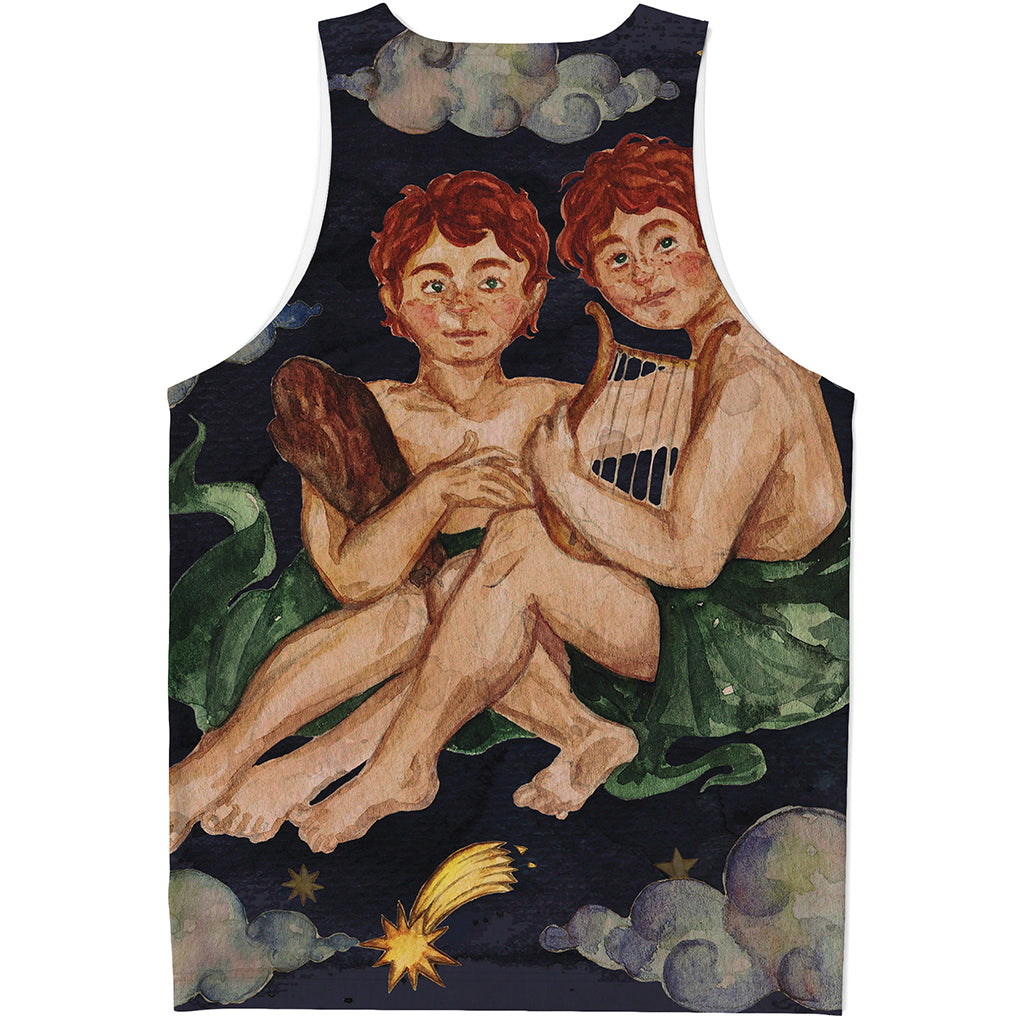 Watercolor Gemini Zodiac Sign Print Men's Tank Top