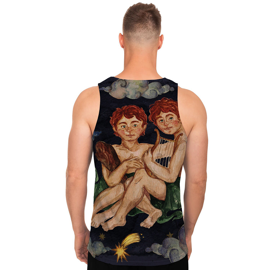 Watercolor Gemini Zodiac Sign Print Men's Tank Top