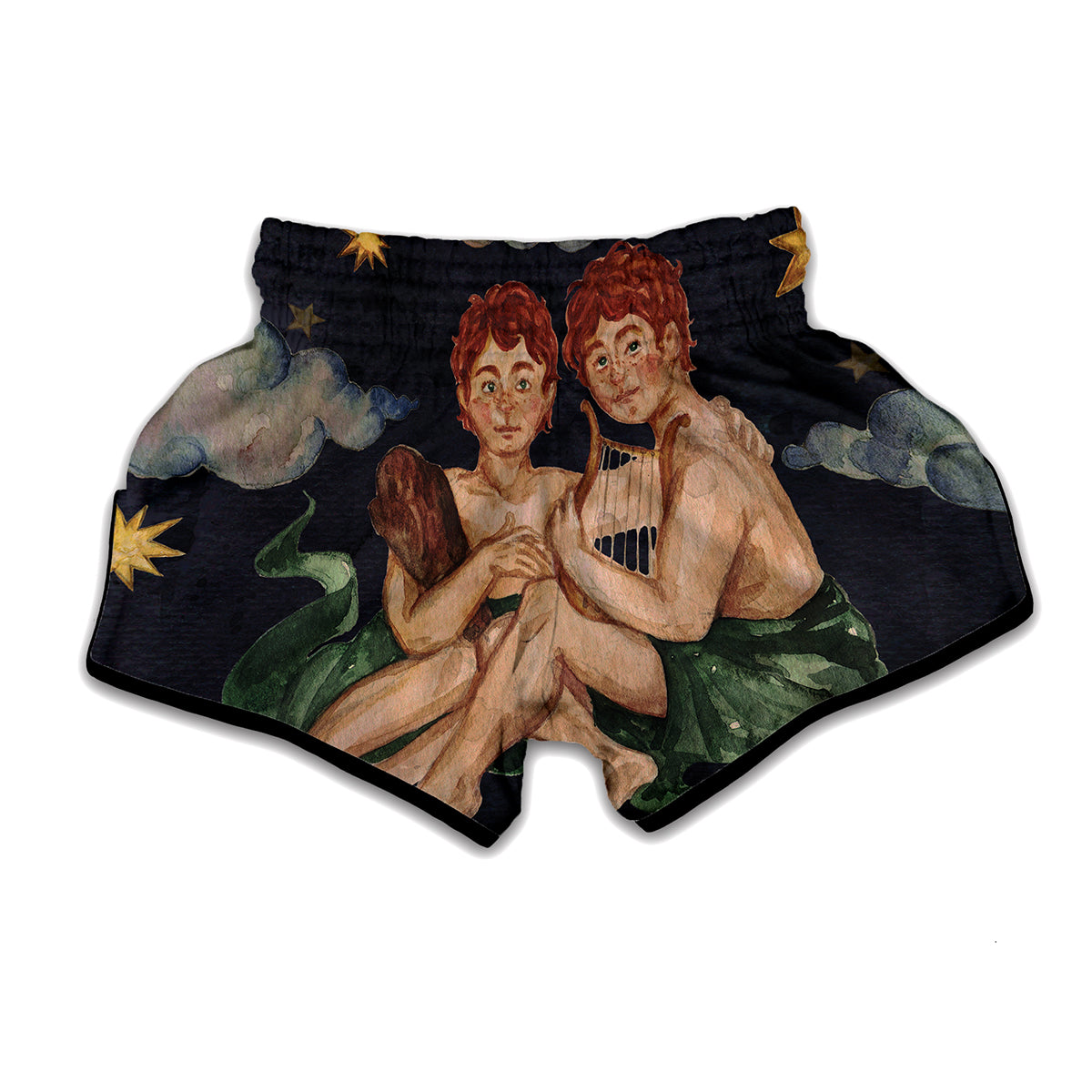 Watercolor Gemini Zodiac Sign Print Muay Thai Boxing Shorts
