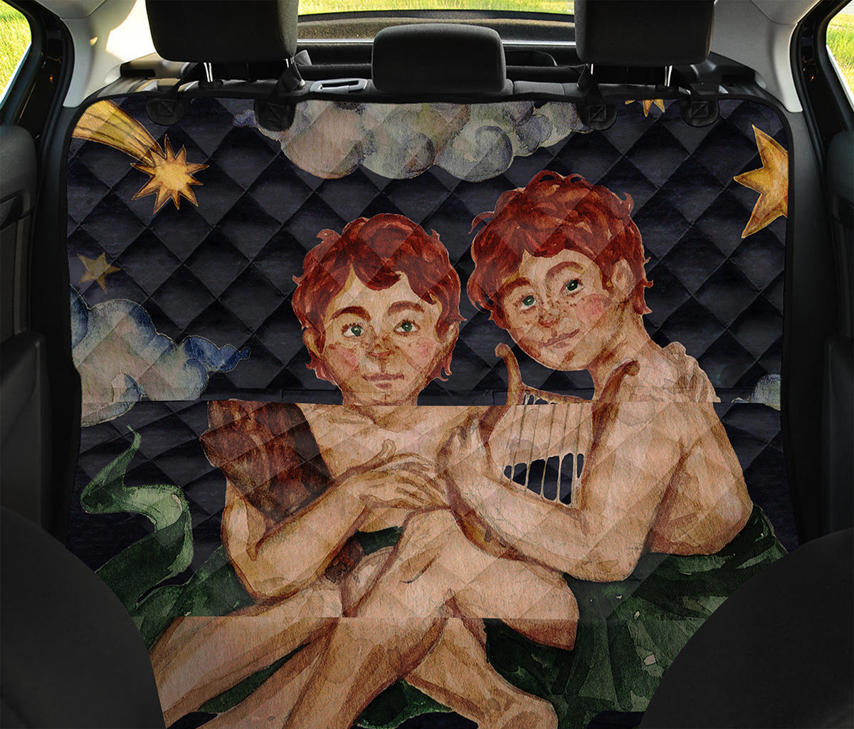 Watercolor Gemini Zodiac Sign Print Pet Car Back Seat Cover