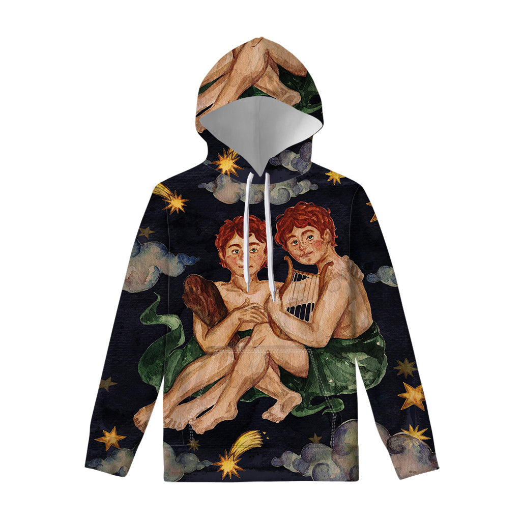 Watercolor Gemini Zodiac Sign Print Pullover Hoodie