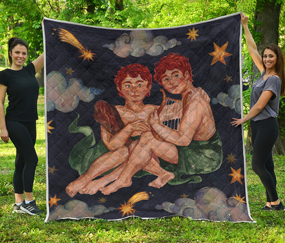 Watercolor Gemini Zodiac Sign Print Quilt