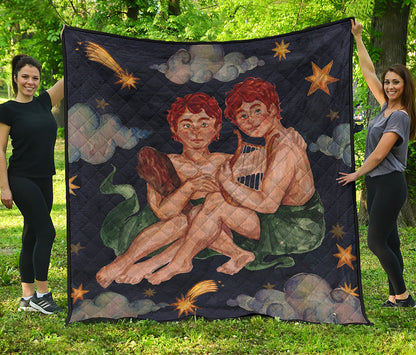 Watercolor Gemini Zodiac Sign Print Quilt