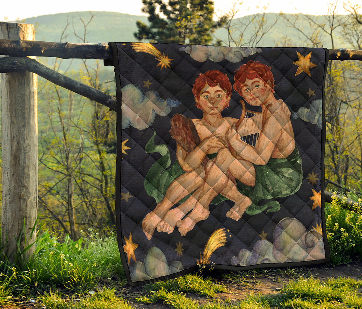 Watercolor Gemini Zodiac Sign Print Quilt