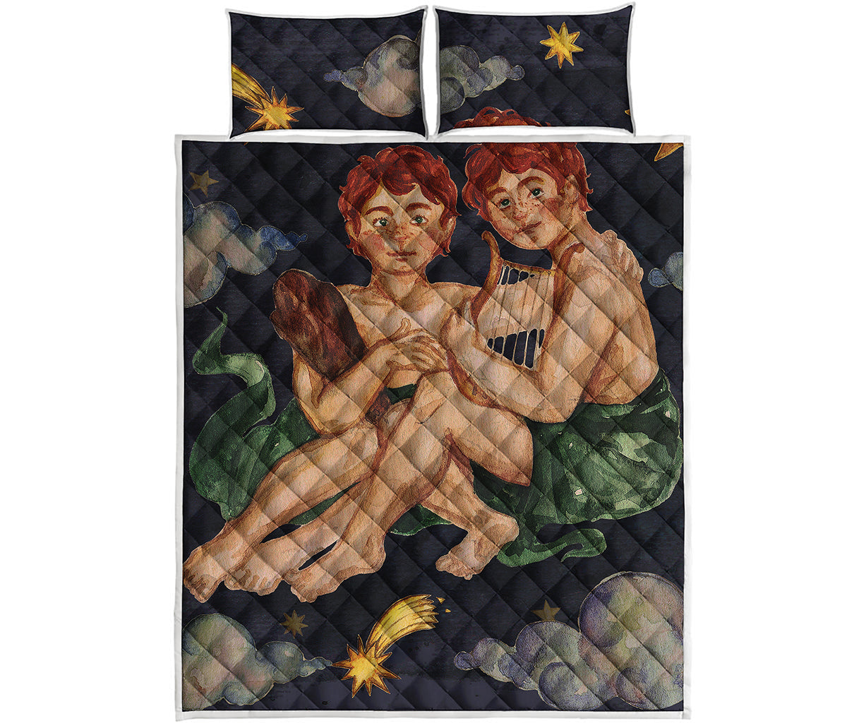 Watercolor Gemini Zodiac Sign Print Quilt Bed Set