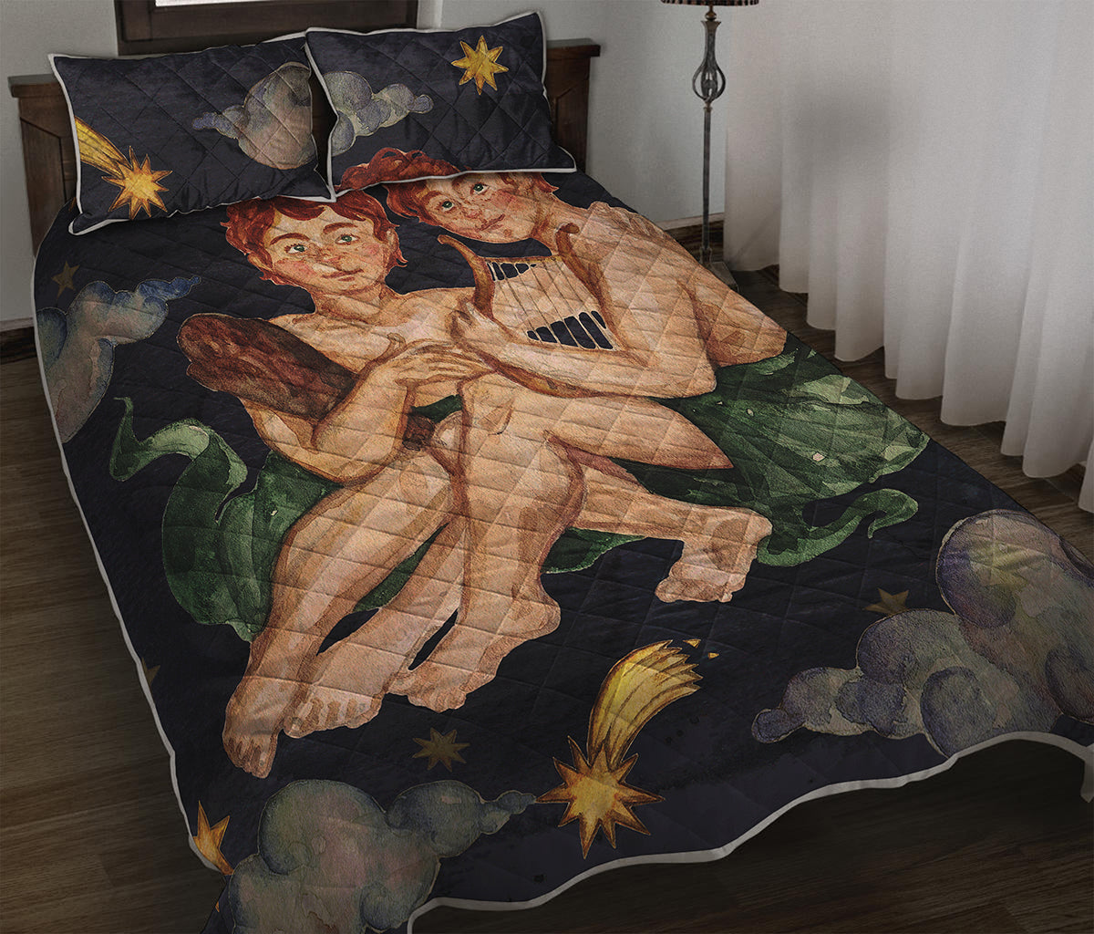 Watercolor Gemini Zodiac Sign Print Quilt Bed Set