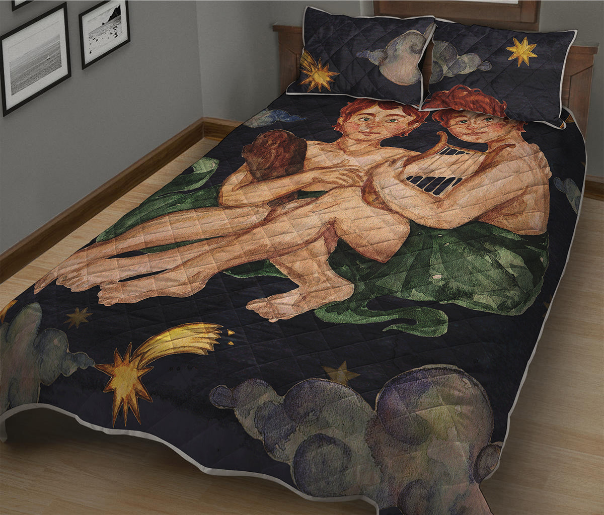 Watercolor Gemini Zodiac Sign Print Quilt Bed Set