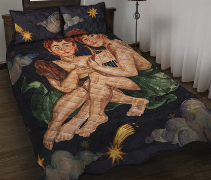 Watercolor Gemini Zodiac Sign Print Quilt Bed Set