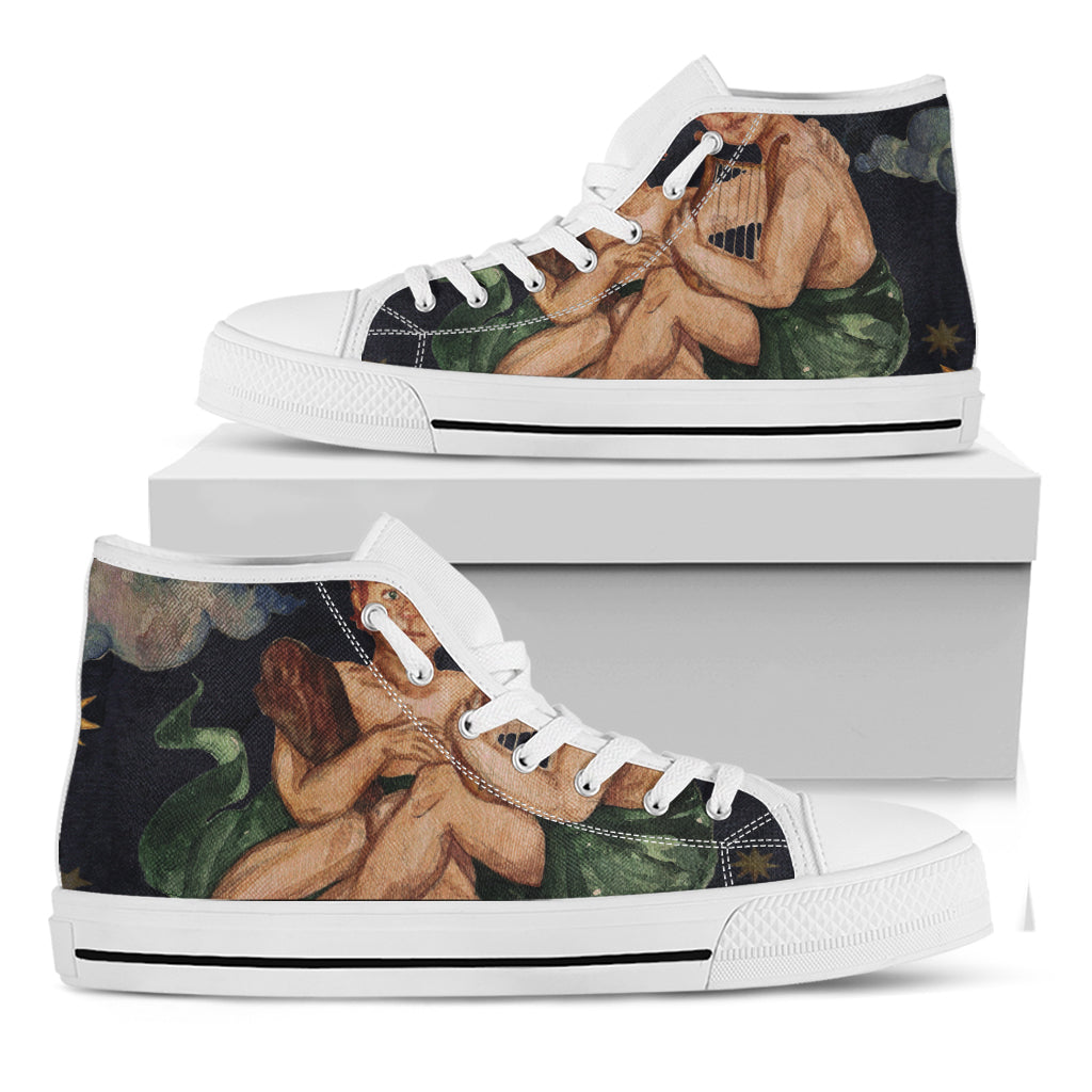 Watercolor Gemini Zodiac Sign Print White High Top Shoes