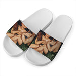 Watercolor Gemini Zodiac Sign Print White Slide Sandals