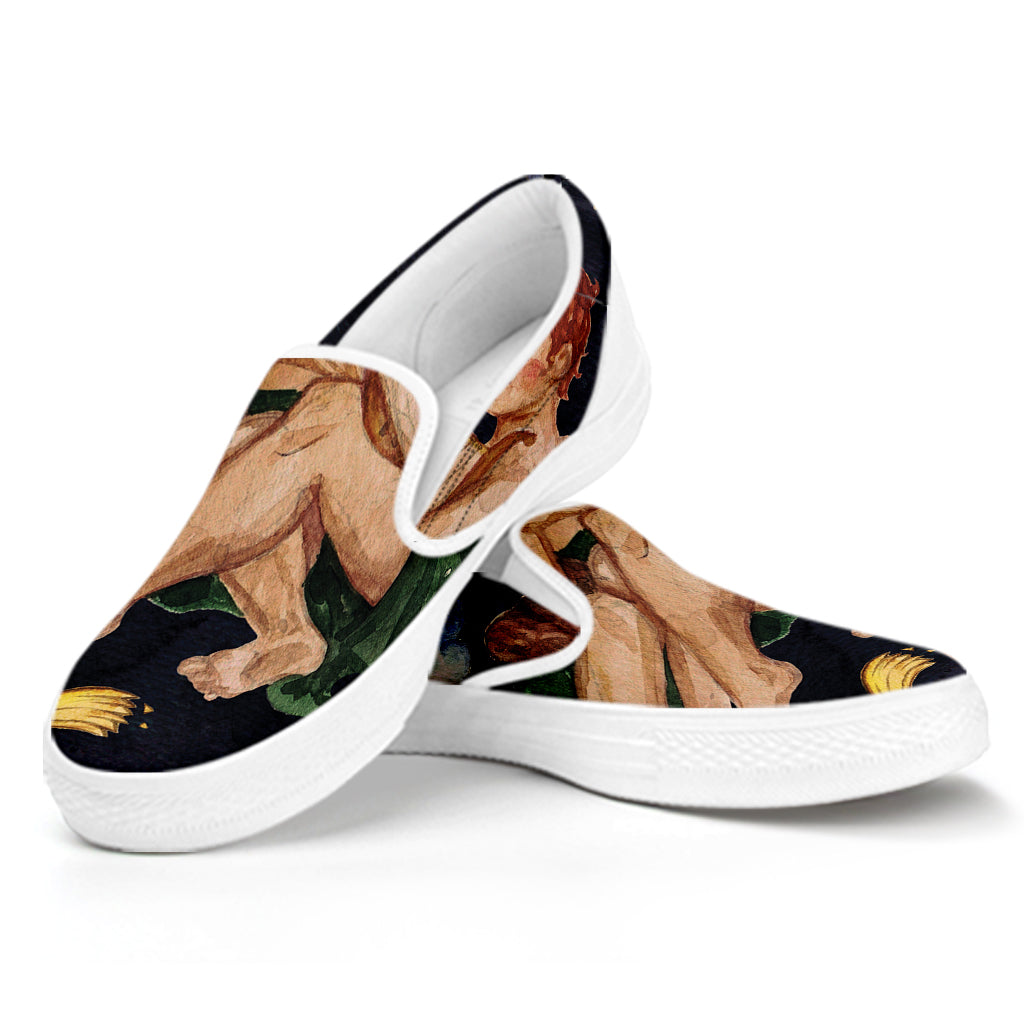 Watercolor Gemini Zodiac Sign Print White Slip On Shoes