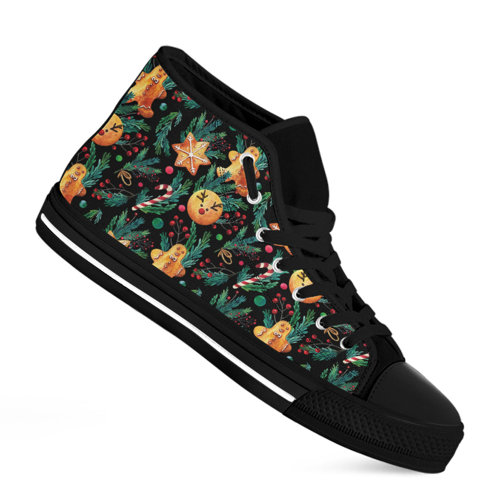 Watercolor Gingerbread Pattern Print Black High Top Shoes