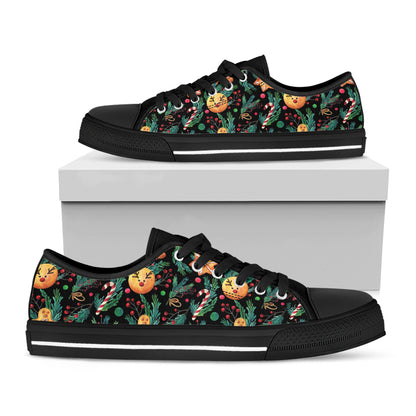 Watercolor Gingerbread Pattern Print Black Low Top Shoes