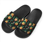 Watercolor Gingerbread Pattern Print Black Slide Sandals