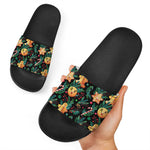 Watercolor Gingerbread Pattern Print Black Slide Sandals